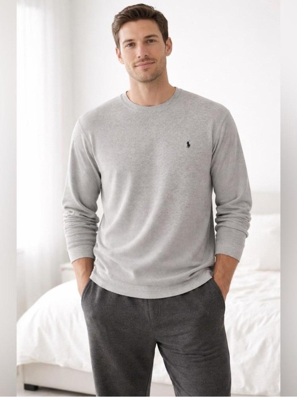 Polo Ralph Lauren Sleep / Lounge Shirt Gray Thermal Long Sleeve